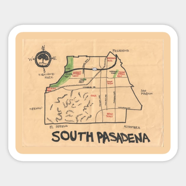 South Pasadena Sticker by PendersleighAndSonsCartography